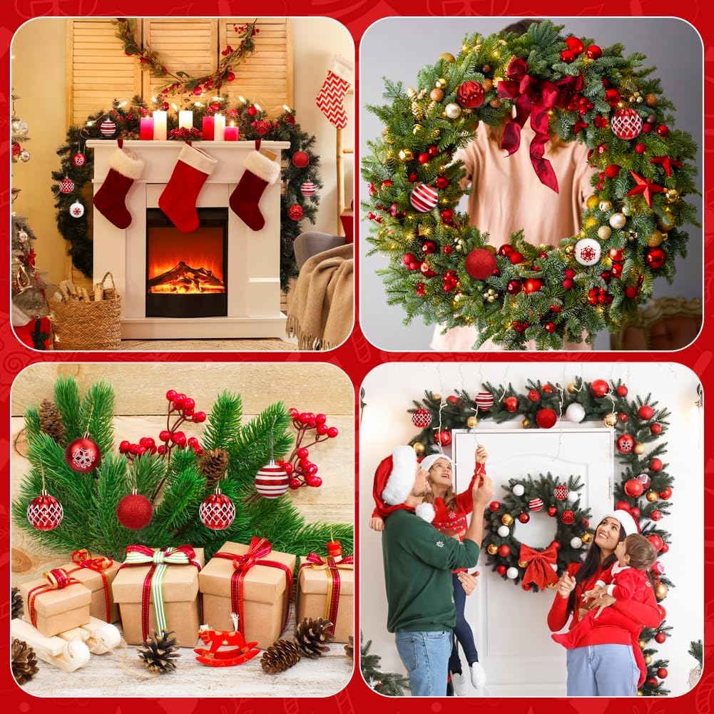 Tenn Well 16Pcs 6CM Christmas Tree Ornaments Decorations Set - Red and White PVC Baubles for Christmas Tree Holidays Home Xmas Party Decoration