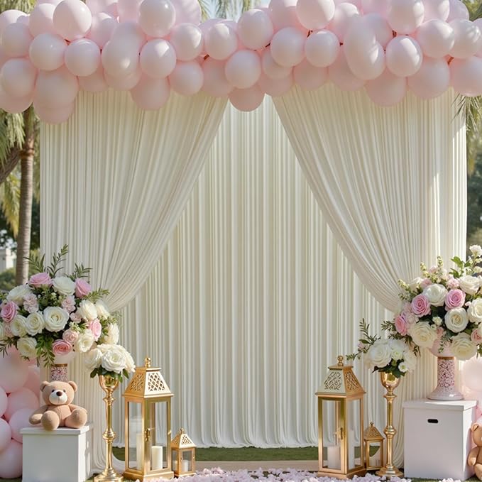 20ft x 15ft Ivory Wrinkle Free Backdrop Curtains for Parties,Silky Polyester Fabric Wedding Ceiling Drapes, 4 Panels 15ft Photo Back Drop Drapes for Baby Shower Photography Stage Background Cloth