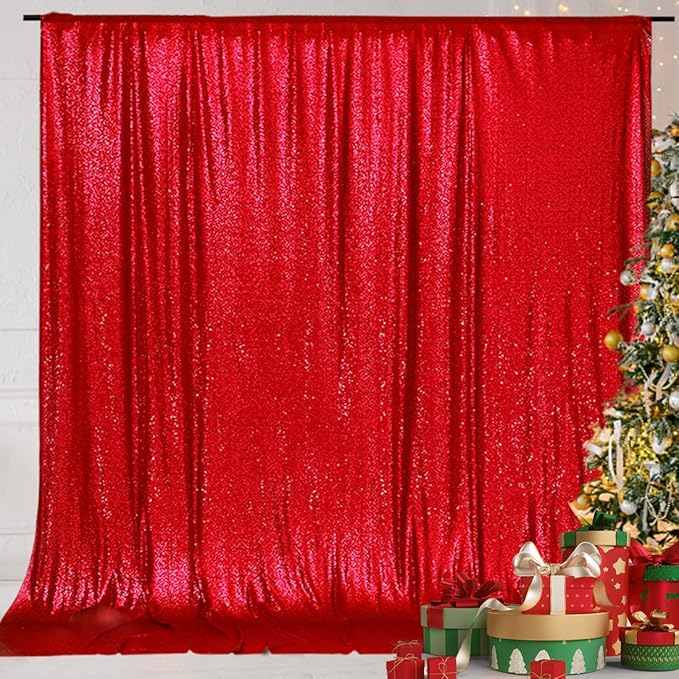 Eternal Beauty Red Sequin Backdrop, 8x8 Ft Glitter Background Curtains for Christmas Shimmer Photography Party Wedding Birthday Back Drop Decor