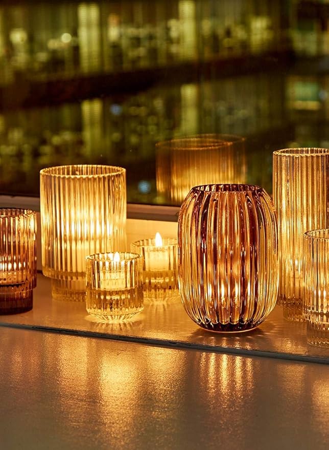 Serene Spaces Living Set of 4 Clear Ribbed Glass Votive Holders, Perfect for Weddings and Home Décor, Measures 2.25" Tall and 2" Diameter