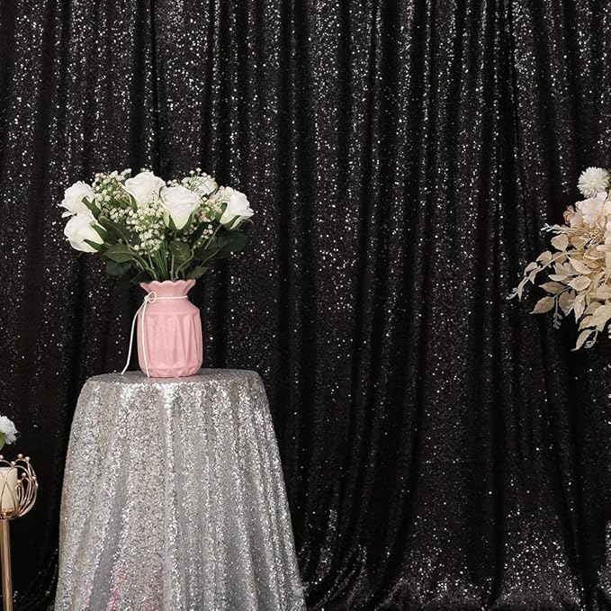 Eternal Beauty Black Sequin Backdrop, 8x10 Ft Halloween Glitter Background Curtains for Shimmer Photography Party Wedding Birthday Back Drop Decor