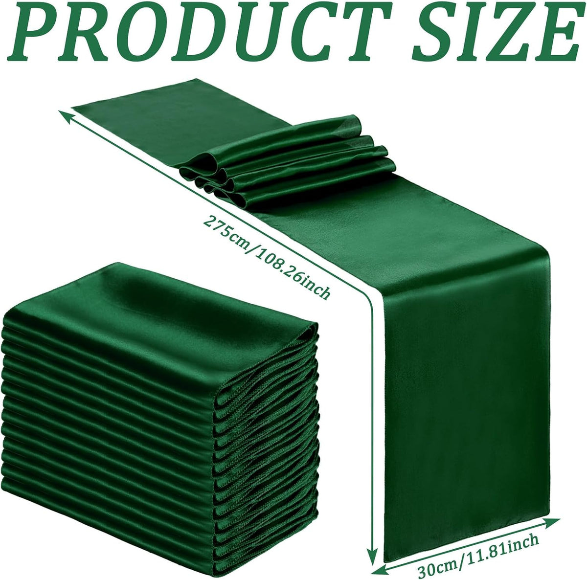 Bencailor 24 Pcs Dark Green Satin Table Runners Bulk, 12 x 108 Inch