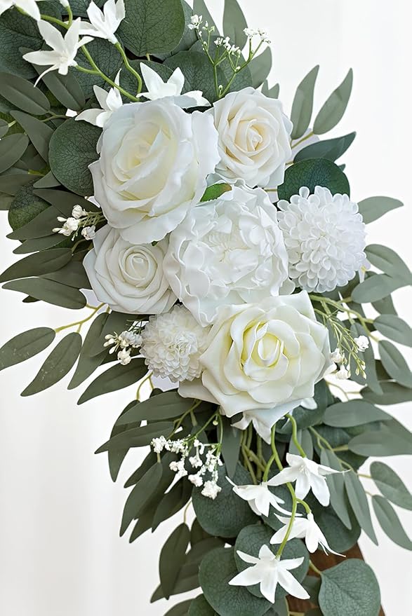 Artificial Flower Swag Set of 2 for Wedding Welcome Signs Floral Decorations, White Wedding Arch Flowers for Wedding Ceremony