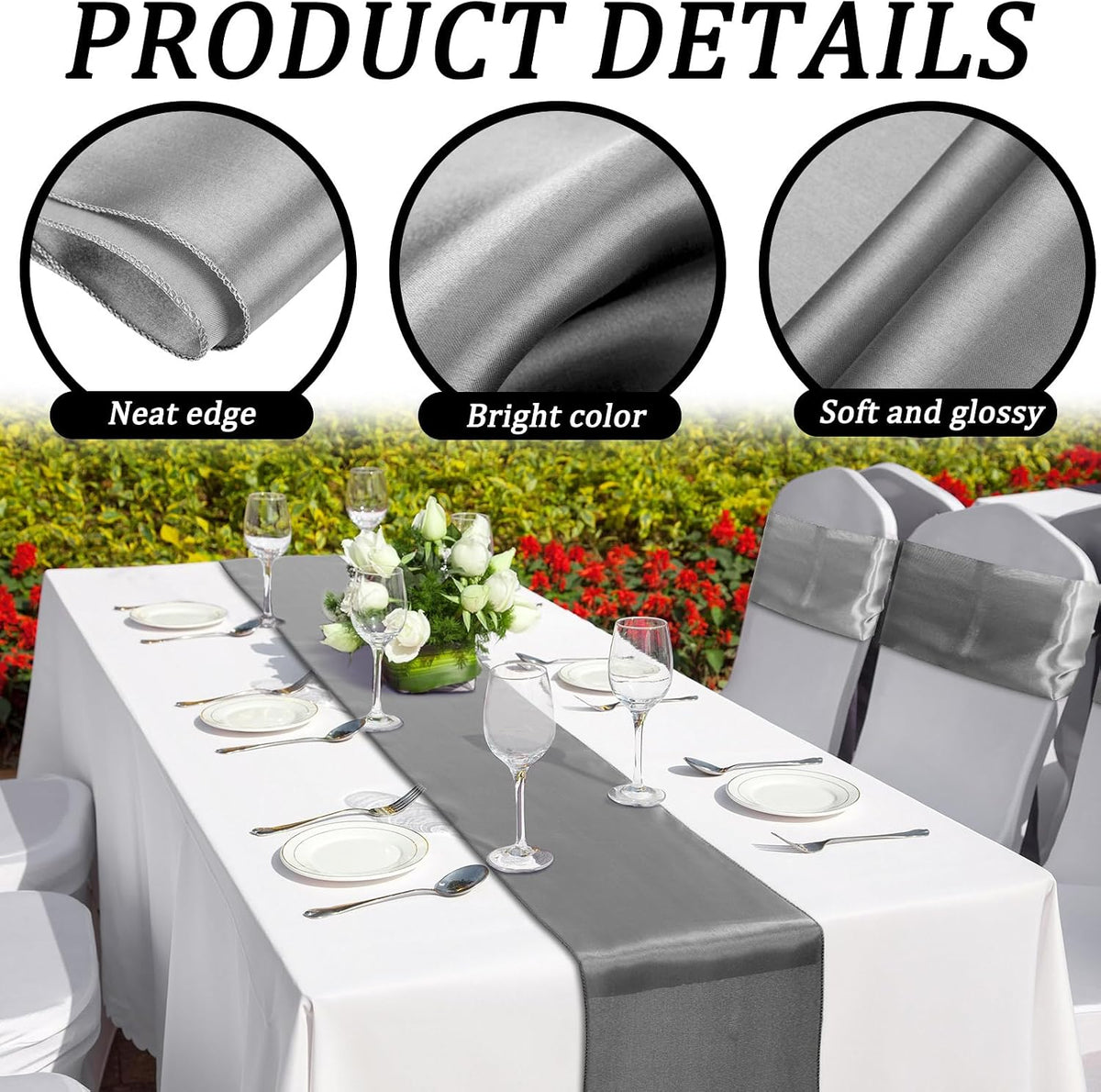 Bencailor 24 Pcs Dark Gray Satin Table Runners Bulk, 12 x 108 Inch