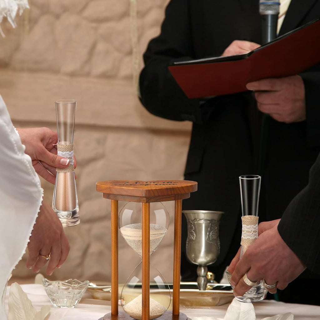 unity sand ceremony for wedding set hourglass, brown showing dimensions