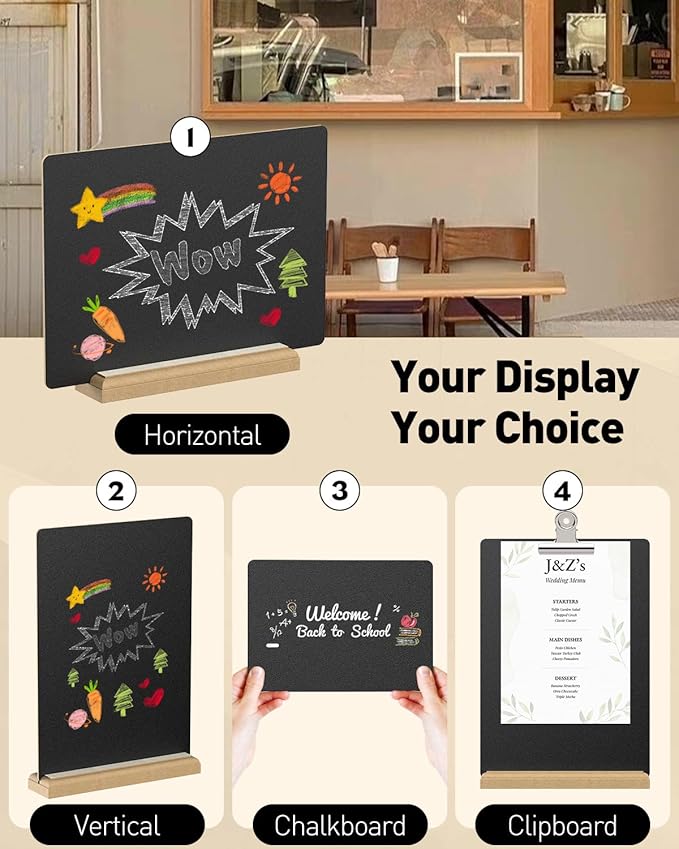 Uniclife 3 Pcs A4 Tabletop Chalkboard Sign with Stand & Chalk Markers, 8.3 x 11.7 Inch, Double-Sided Wooden Chalk Board Sign for Tables, Menu Board for Bar Restaurant Wedding