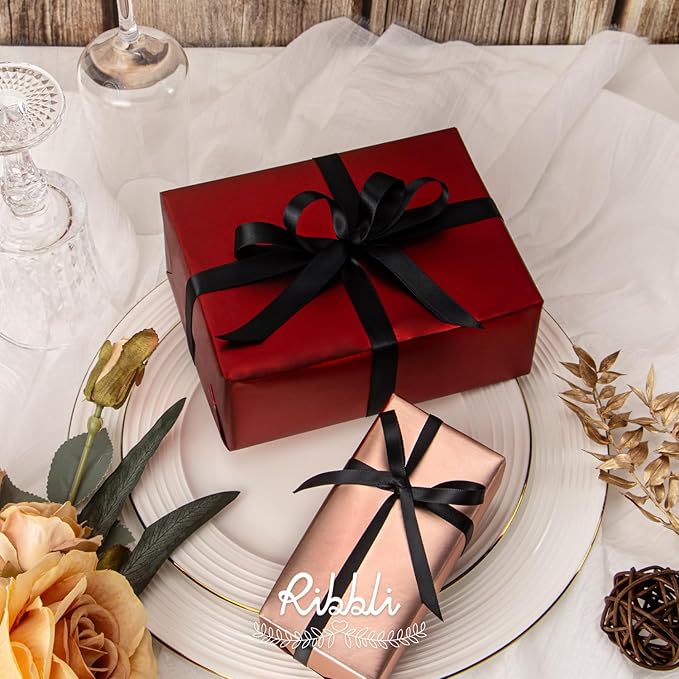 Ribbli Black Satin Ribbon Double Faced Satin 1/2 Inch x Continuous 100 Yards-Black Ribbon for Gift Wrapping Crafts Wedding Decoration Bows Bouquet Floral Arrangement