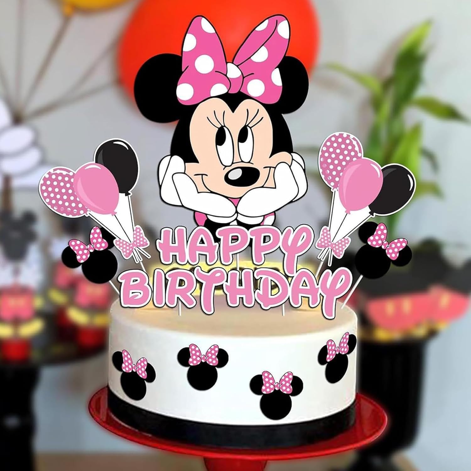Birthday Cake Toppers, Cute Mouse Cake Decorations, Cartoon Themed Cupcake Topper, Birthday Party Supplies (Pink)