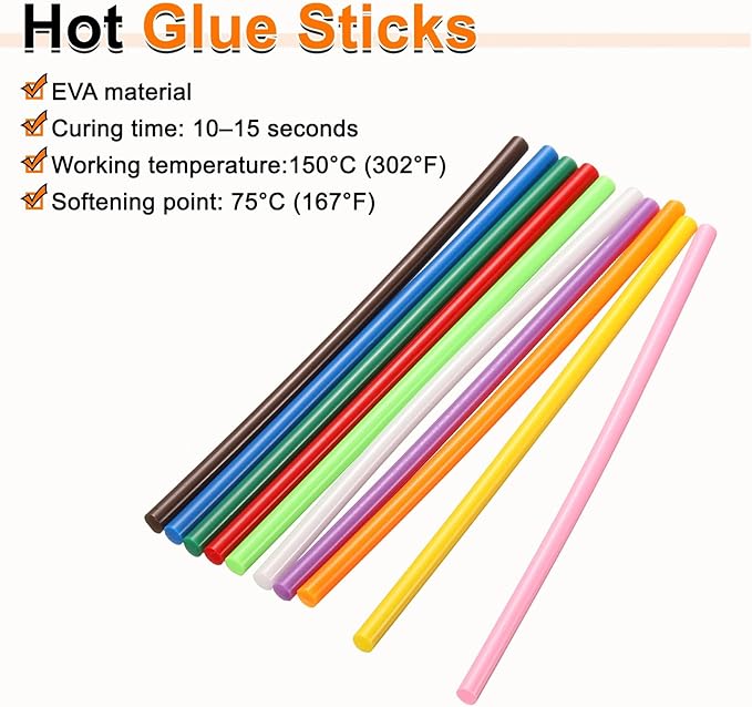 HARFINGTON 10pcs Hot Glue Sticks 0.28" Dia x 9.84" Long EVA Mini Hot Melt Adhesive Glue Stick for Hot Melt Gun Wood Plastic Glass Flowers Fabrics Foam, Multicolor