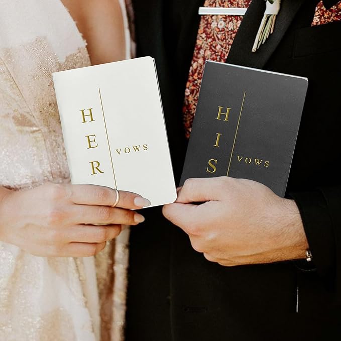 Vow Books His and Hers Soft Touch Gold Foil Engraving Vow Books Wedding Essentials Wedding Accessories(TR-HH-Black)