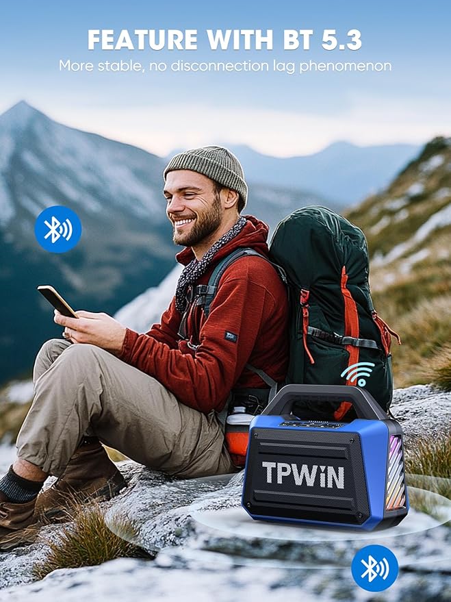 Portable Bluetooth Speakers Loud - Wireless Speaker 80W Peak, Light Show, 20H Playtime, Strong Bass, BT 5.3, TWS, IPX6 Waterproof for Outdoor Travel Beach Camping - Blue