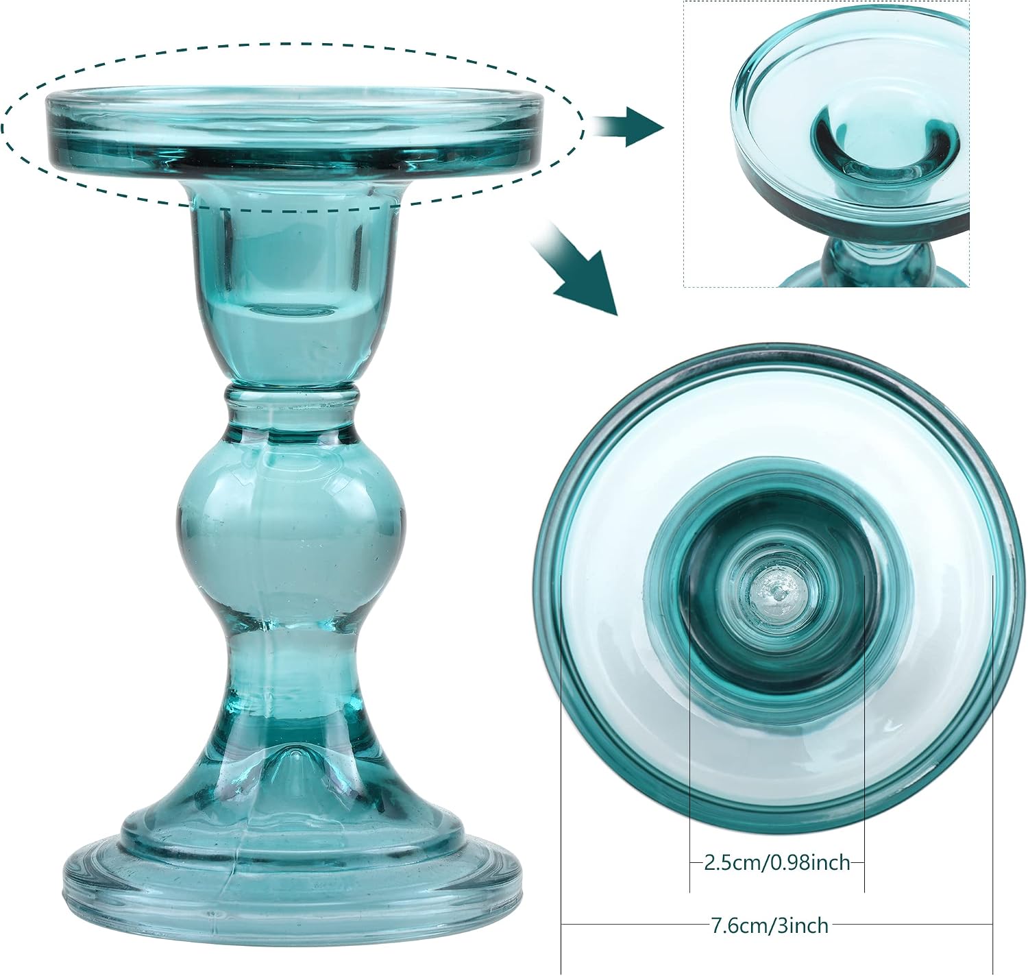 GMWD 3 Pcs Glass Candle Holder Set Clear, Green Candlesticks Holders Pillar Taper Candles Tealight Stand for Wedding Centerpieces Home Decorations Dining Table