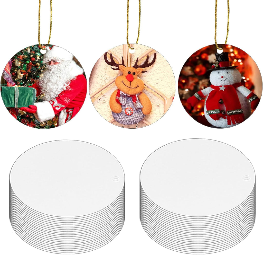 3.5" Metal Sublimation Ornament Blanks, 40pcs Double Sided Xmas Tree Decor | Christmas decorations for sublimation heat press printing, bulk round aluminum blanks for DIY handmade crafts