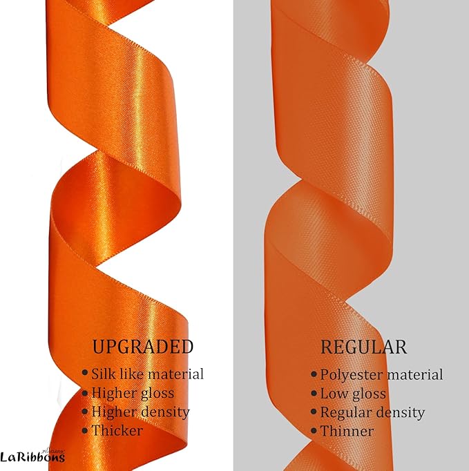 LaRibbons Orange Satin Ribbon 1 1/2 Inch 50 Yards Luxury Double Faced Russet Orange Silk Ribbon for Flower Bouquet Crafts Gift Wrapping Wedding Fall Decoration