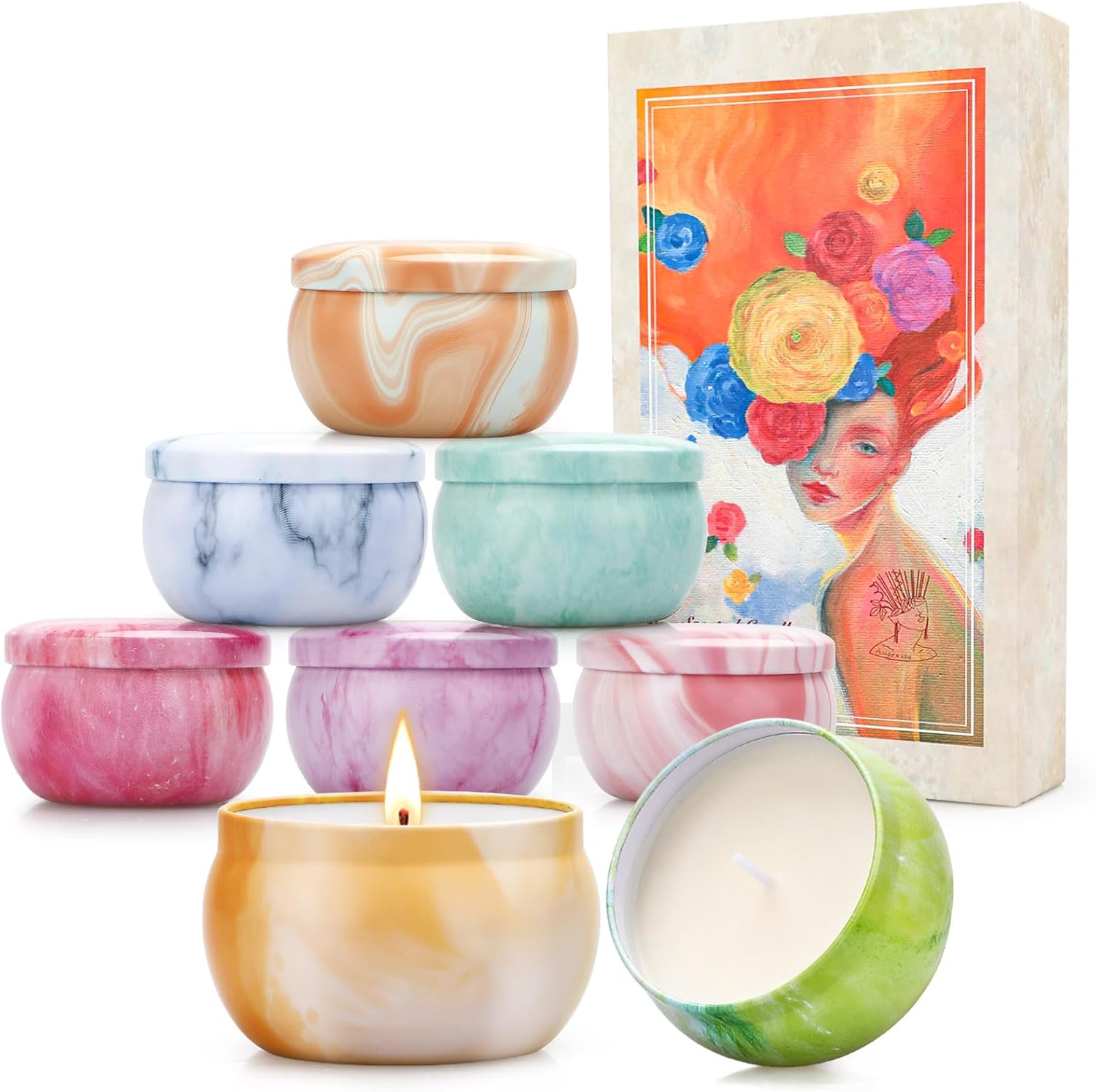 Candles, Scented Candles Gift Set for Women, 8 Pack Fruity Floral Soy Wax Aromatherapy Candles, Travel Tin Candles in Artist Gift Box, Birthday Gifts for Mom, Wife, Sister, Friend, Housewarming