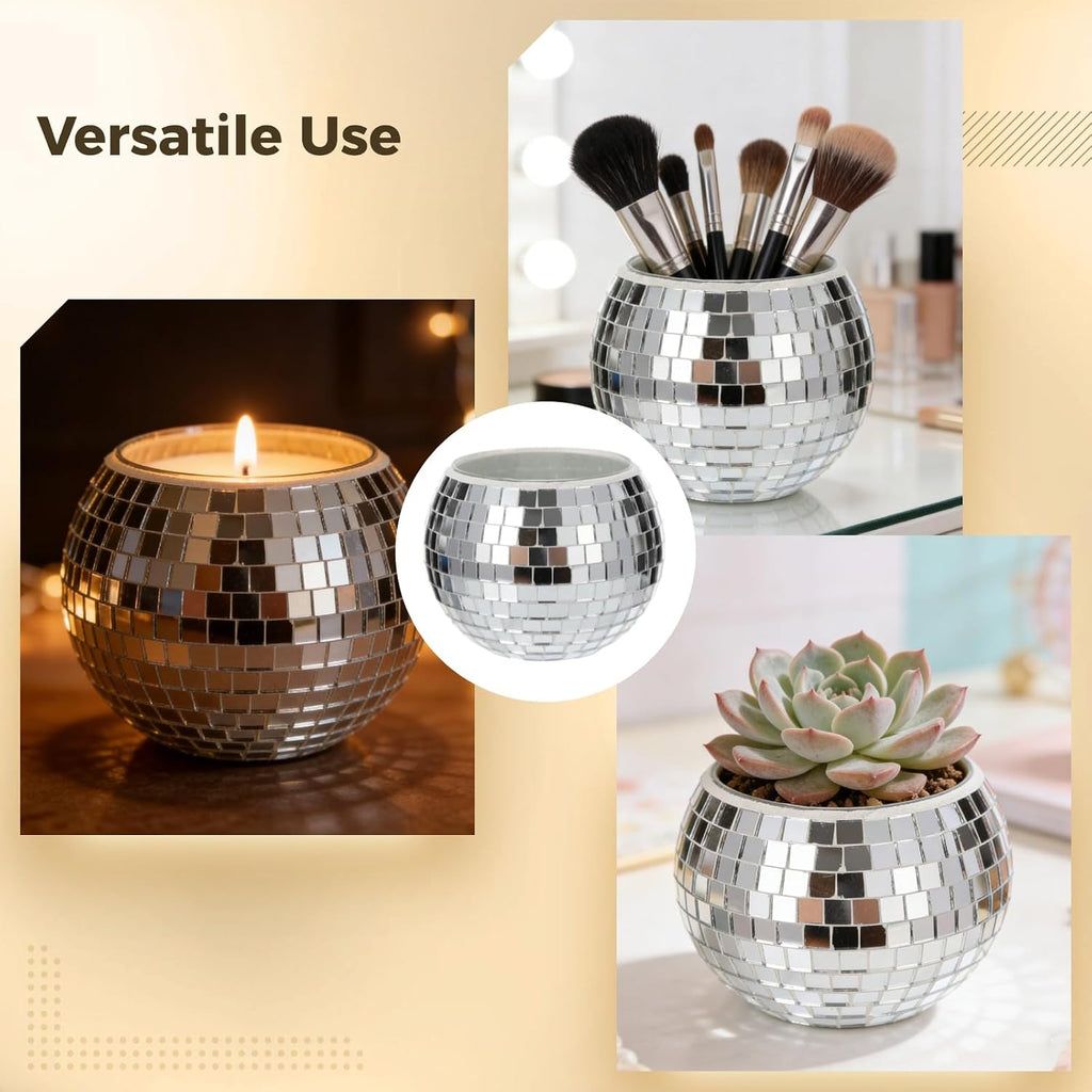 12 Pcs Disco Ball Candle Holders, Glass Mirror Reflective Vases, Sparkle Glow Modern Centerpieces Decor for Parties, Weddings, Home, 2.76 x 2.17 in