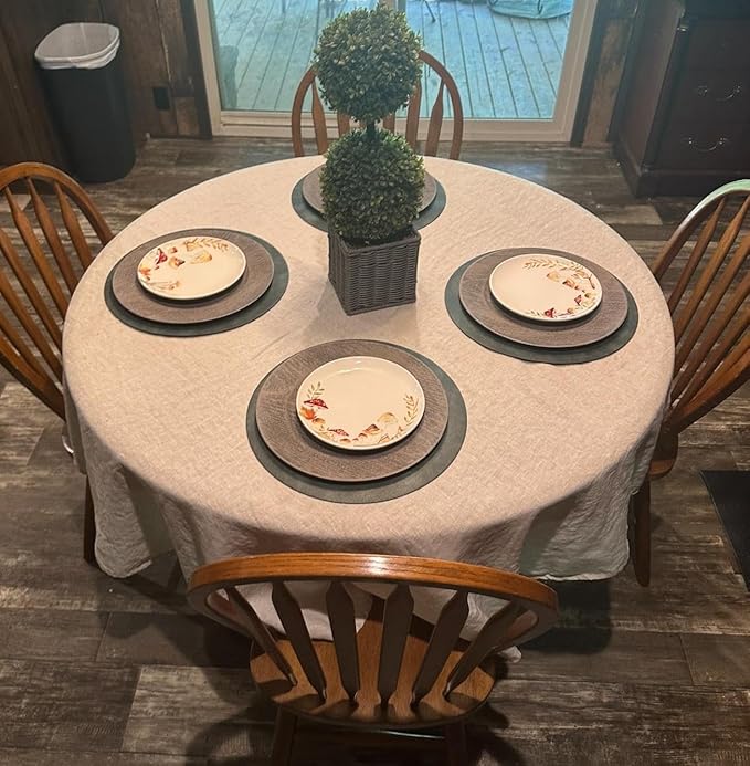 EVERLY 100% Pure Linen Round Tablecloths 70Inch Round Machine Washable Tablecloths for Thanksgiving,Decorative Halloween,Buffet Parties,Picnic,Events,Weddings and Restaurants-Natural Linen