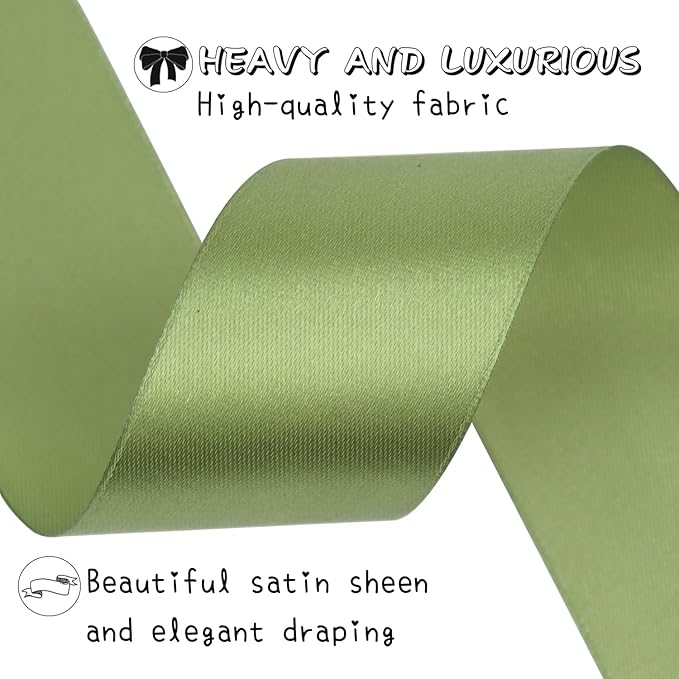 Olive Green Solid Satin Ribbon 1-1/2 Inch 50 Yards Solid Polyester Fabric Ribbon for Gift Wrapping Wedding Christmas Baby Shower Birthday Party Decoration Handmade Immortal Flower Craft