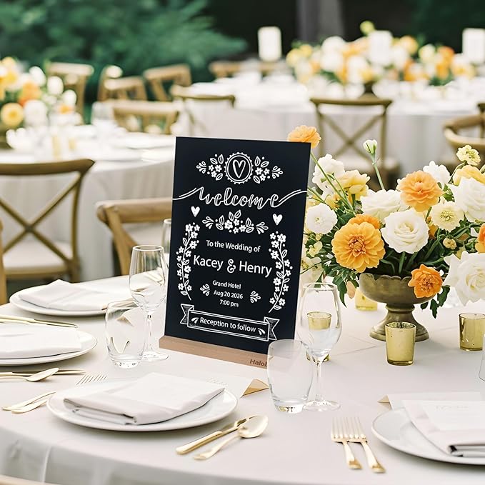 Chalkboard with Beech-Wood Base, 8 x 12 inch Tabletop Message Boards Menu Chalkboard Stand, Double Sided Blackboard for Party, Tables Decoration, Wedding, Bar and Restaurant