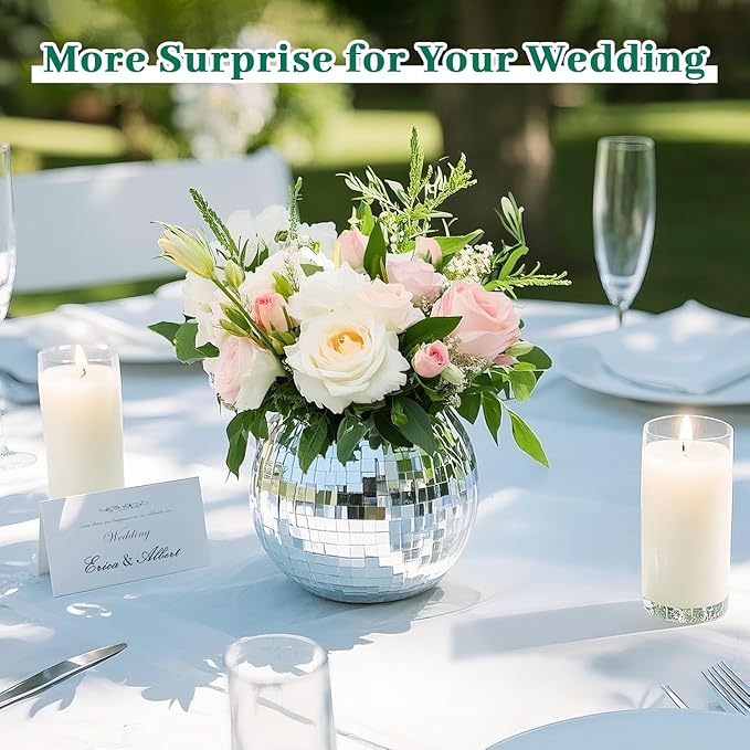 Luditek 6 Pcs Disco Ball Vases, Table Centerpieces for Wedding Birthday Christmas Party, Disco Ball Decor for Home Mirror Glass Vase Silver Ornaments Unique Gifts for Flower Plant Lover