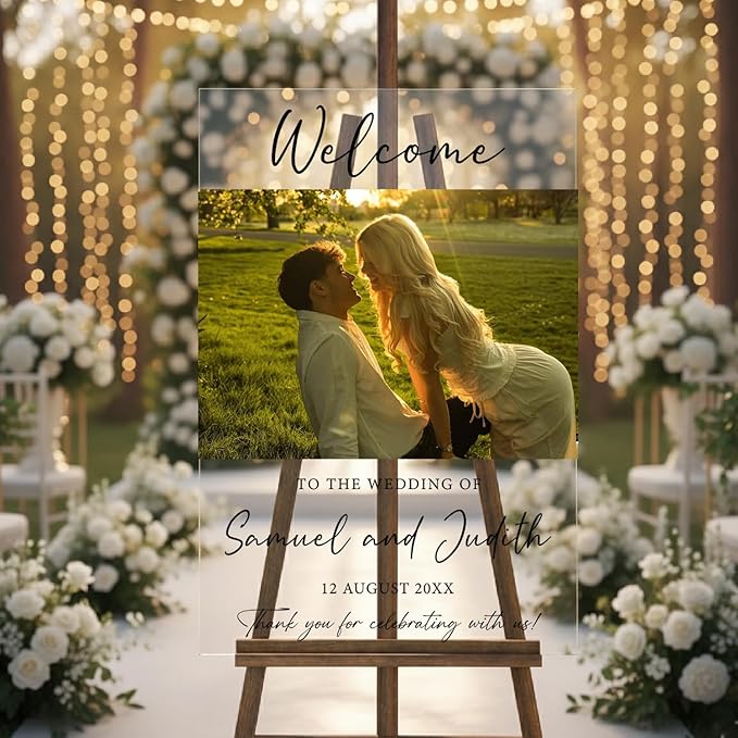 Personalized Wedding Photo Acrylic Welcome Sign – Custom Picture Board with Bride & Groom Names, Elegant Acrylic Wedding Reception Entrance or Ceremony Decoration, Indoor & Outdoor Keepsake Gift #6