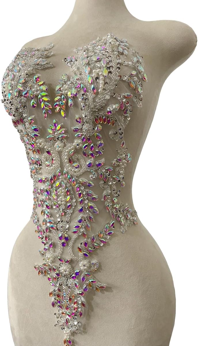 Handmade Bodice Rhinestones Applique Sewing Glass Beads Big Stones Crystal Tr...