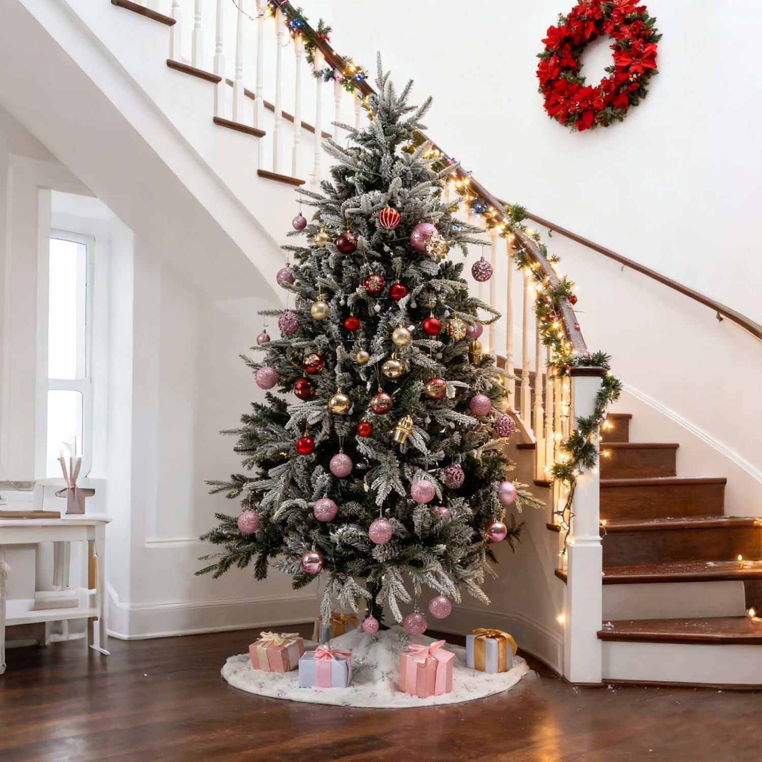 36 Inch Christmas Tree Skirt Faux Fur, White Soft Double Layer Plush Tree Skirt for Merry Christmas Party Christmas Tree Decoration Holiday Party Home Decor Indoor Outdoor B2