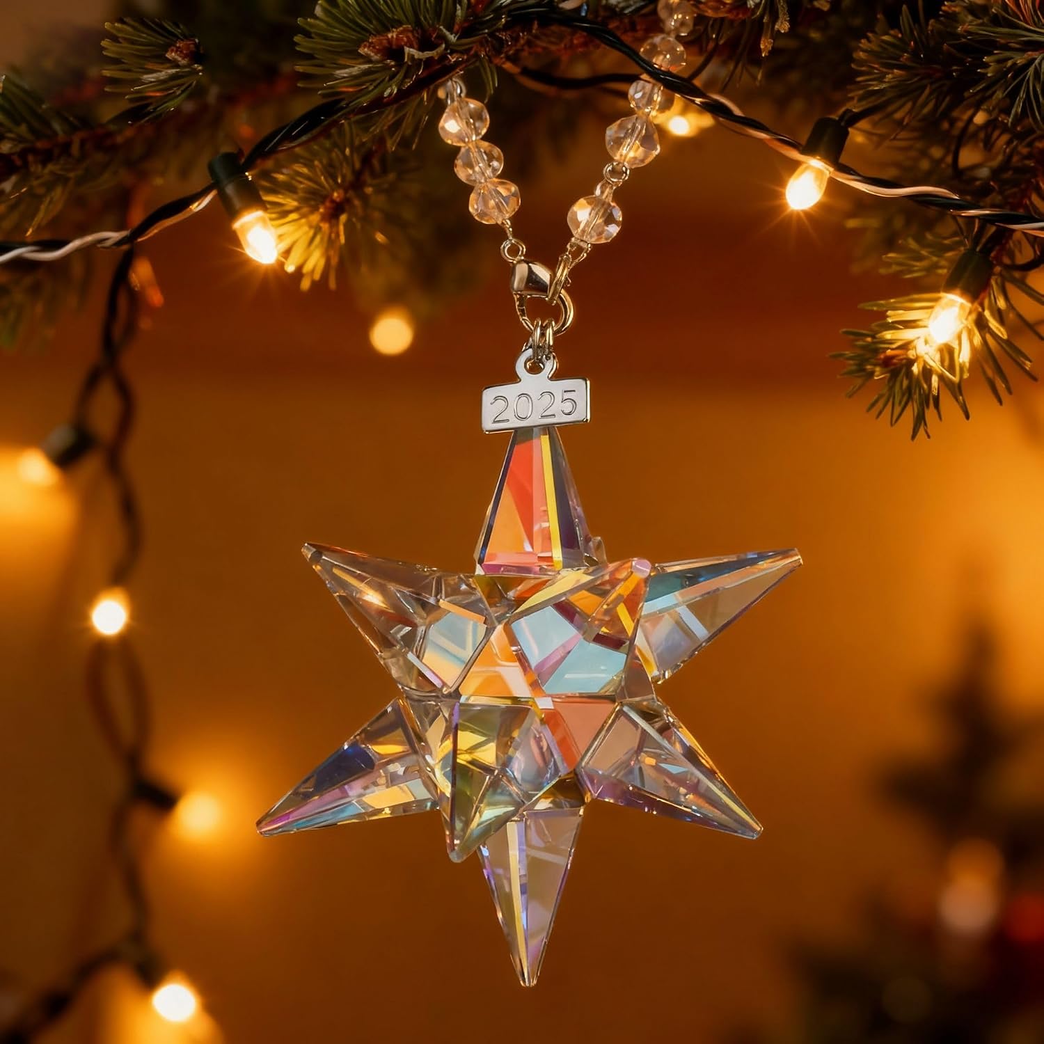 2025 Crystal Star Ornament Glass Ornaments for Christmas Tree Nativity Star Ornament Crystal Sun Catcher Hanging Decor (Colorful)