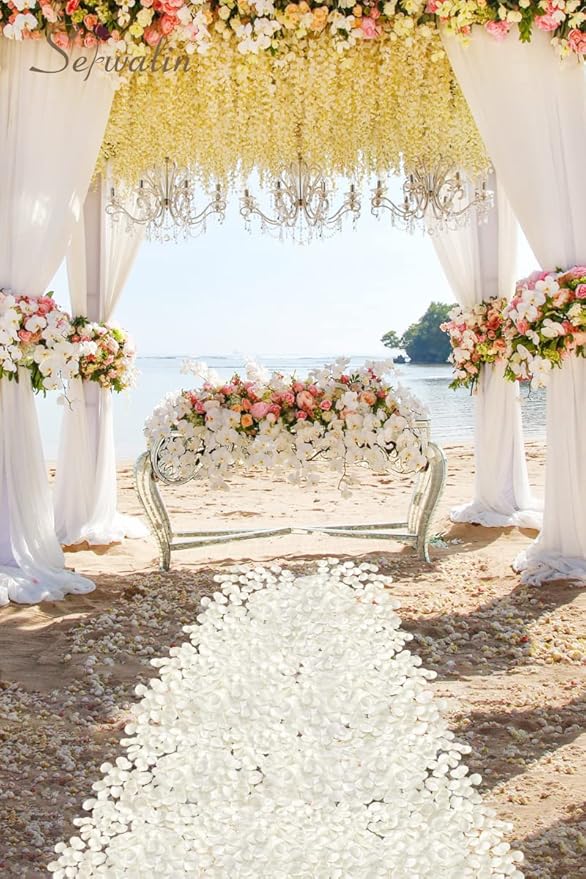 Serwalin 300pcs Silk Rose Petals Flower Petals for Weddings Ivory White Petals Fake Rose Petals Artificial Flower Petals for Wedding Proposal Flower Girl Basket Aisle Runner Bridal Shower