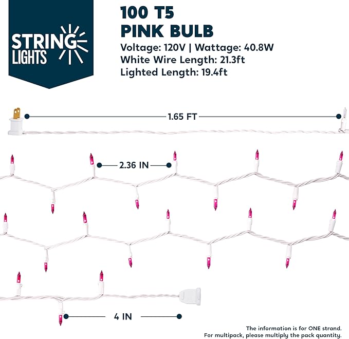 Joiedomi Christmas String Lights Indoor,200(2×100) Mini Pink Light,42.8 FT Lighting Decor for Dorm Classroom Bedroom Holiday Wedding Party Garland Birthday Festival,White Wire