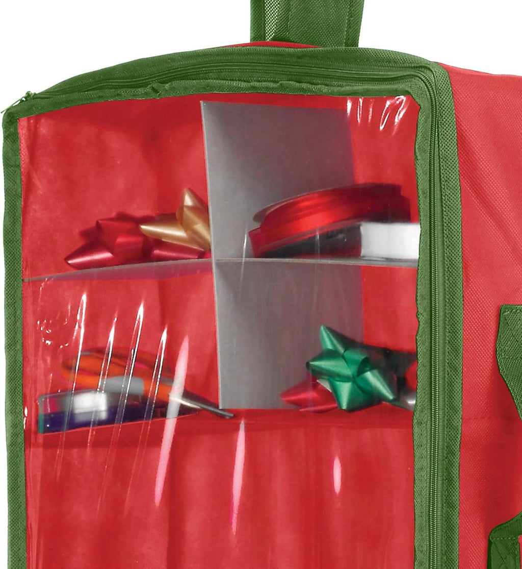 Whitmor Christmas & Holiday Gift Wrap Organizer - Holds 30 inch rolls - Stripe, Red