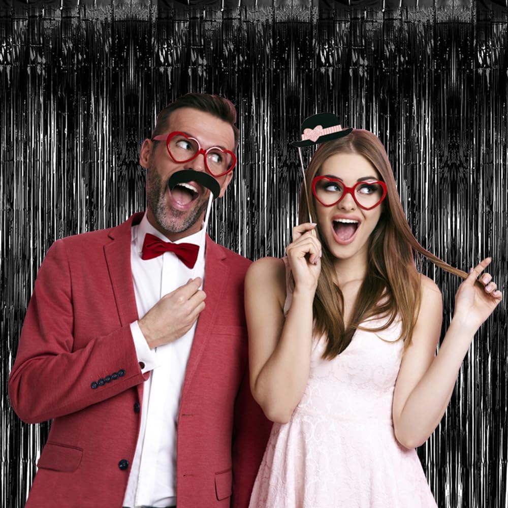 20 Pack Black Party Streamers Backdrop Tinsel Foil Fringe Curtains Halloween ...