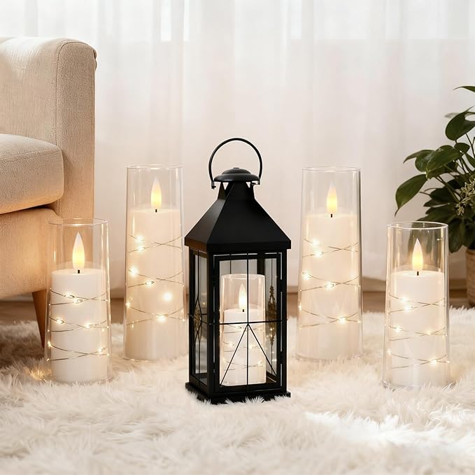Raycare Flameless Candle with Remote Timer, 7 Flickering Acrylic Battery Operated LED Pillar Candles with Embedded Star String for Halloween, Home Decor, and as a Gift(White)
