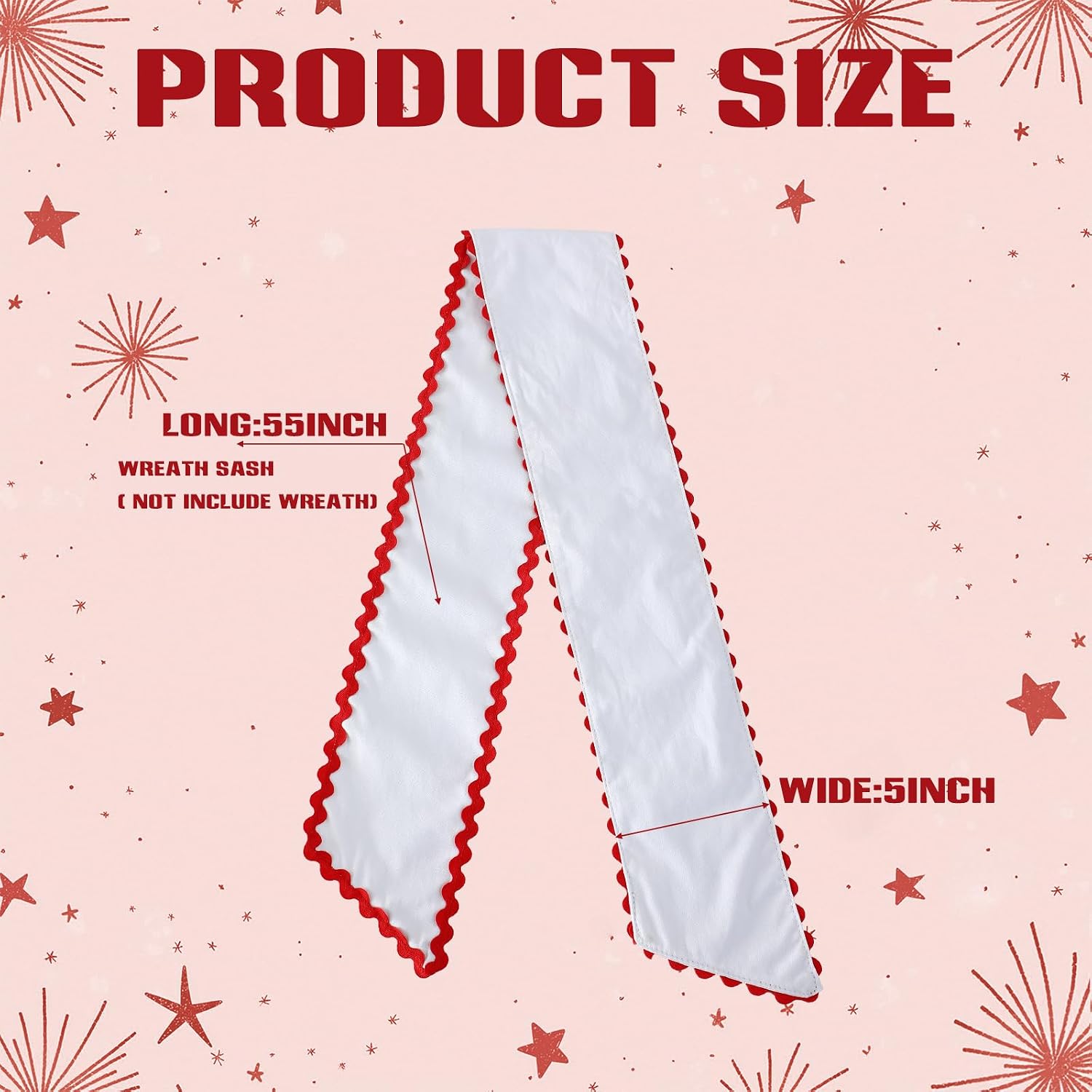 DYSHAYEN Wreath Sash for Front Door,Canvas RIC Rac Trim Wreath Accessories for Yard Doorway Indoor Outdoor Bridal Shower Xmas Home (White-Red Trim)