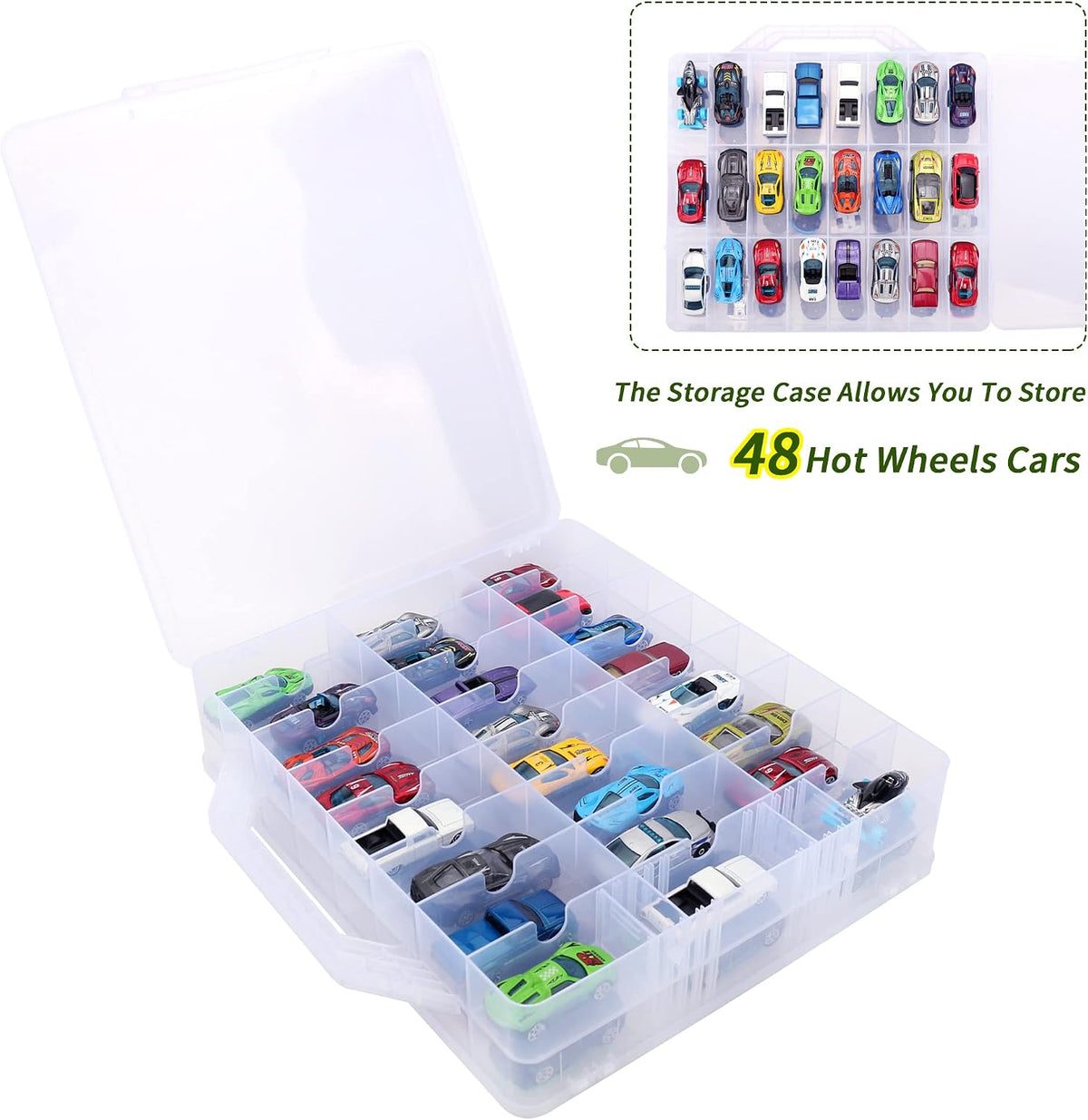 diecast car storage case, 48 slots, clear 1:64, close-up detail