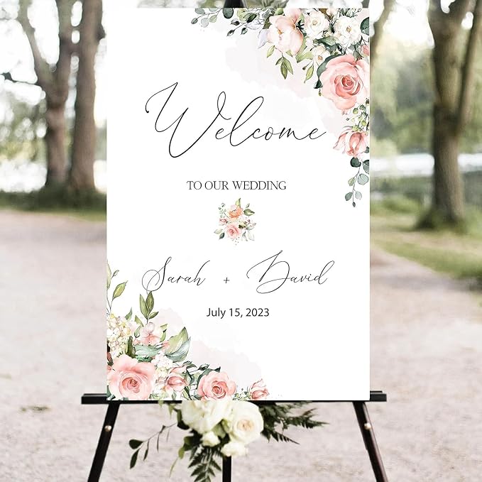 Editable Wedding Welcome Sign, Blush Pink Floral Wedding Sign, Custom Welcome Sign