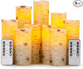 Flameless Flickering LED Candles with Birch Bark Effect - Set of 9 Battery-Operated Real Wax Pillar Candles with 10-Key Remote Control - 2/4/6/8 Hour Timer