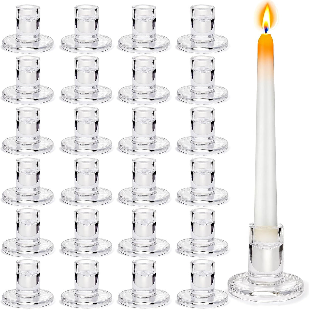 24 Pack Clear Glass Taper Candle Holders, 2.5 Inch Small Candlestick Stands for for Candle Sticks Christmas Party Living Room Dinner Advent Decoration (24)