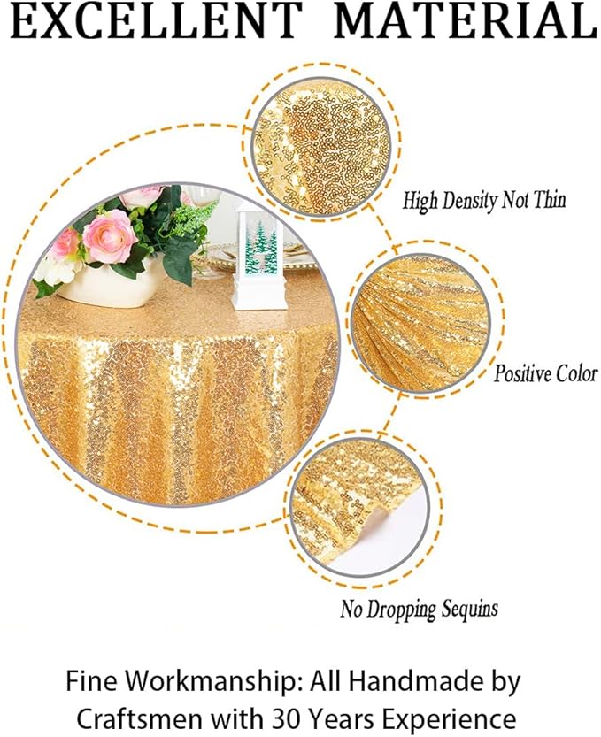 ShinyBeauty Sequin Tablecloth Table Linen Table Cover Table Overlays for Wedding Party Decor Backdrops ~1122S (54x54-Inch, Gold)