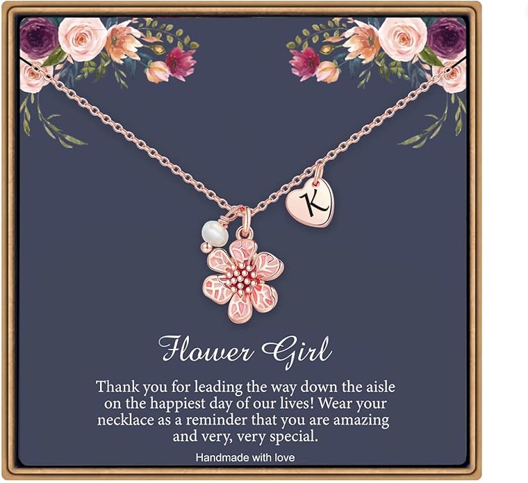 IEFLIFE Flower Girl Gifts - 14K-Gold-Plated Heart Initial Necklace Wedding Gift for Girls