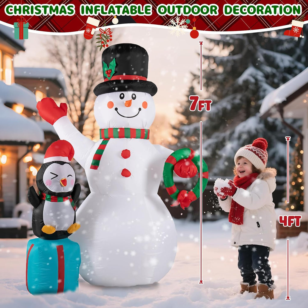 7ft christmas snowman inflatables decoration with led lights shown in use
