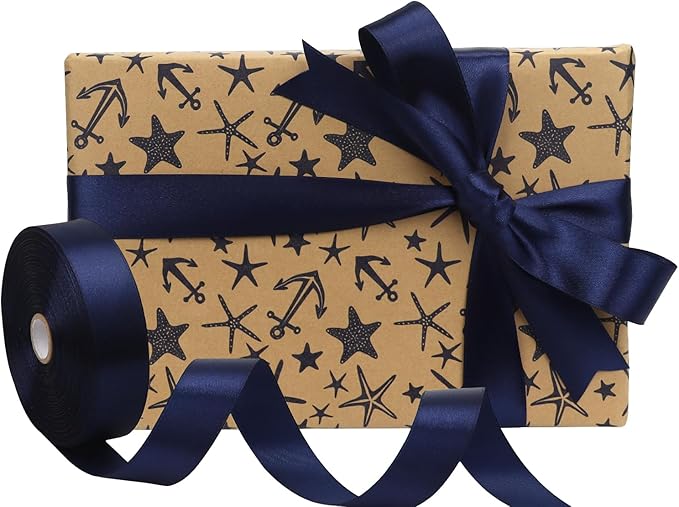 Deep Blue Solid Satin Ribbon 1 Inch 50 Yards Solid Polyester Fabric Ribbon for Gift Wrapping Wedding Christmas Baby Shower Birthday Party Decoration Handmade Immortal Flower Craft