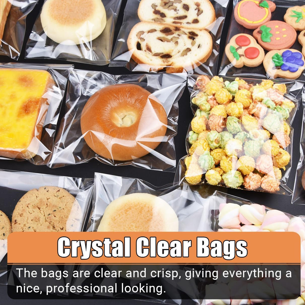ZGORENDZ 300 Pcs Clear Cellophane Bags 5x7 Inches, Self Sealing Resealable Cookie Bags for Candy, Gifts, Favors, Bakery Supplies, Chocolate Chip Cookies, Brownies