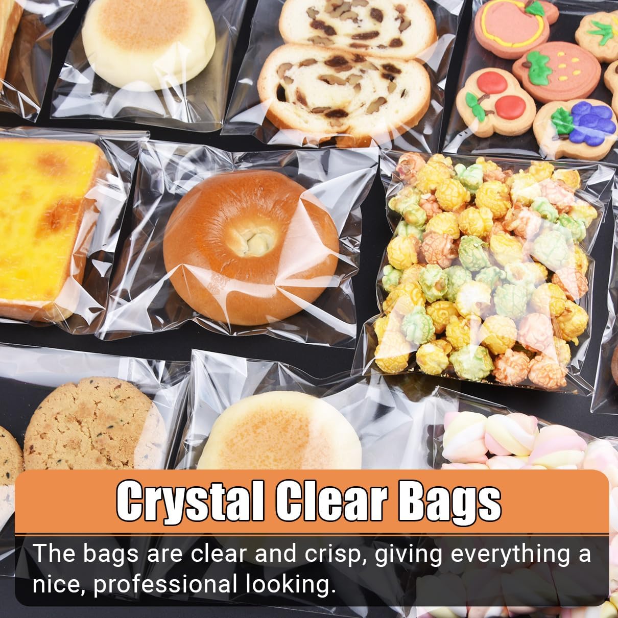 ZGORENDZ 300 Pcs Clear Cellophane Bags 5x7 Inches, Self Sealing Resealable Cookie Bags for Candy, Gifts, Favors, Bakery Supplies, Chocolate Chip Cookies, Brownies