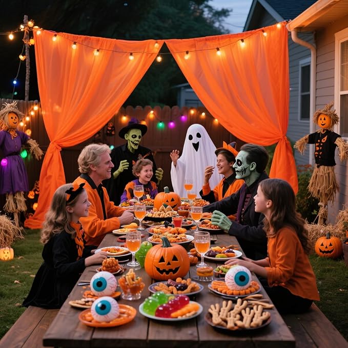 VOK Orange Wedding Arch Draping Fabric Chiffon Fabric, 29in x 18Ft Sheer Chiffon Outdoor Curtain for Wedding Ceremony Birthday Party Decoration (Orange,1 Panel)