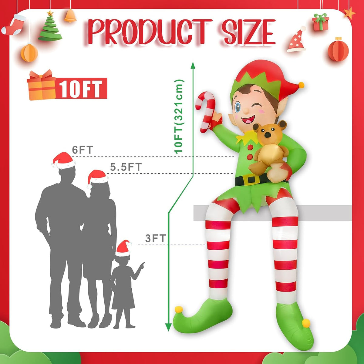 ourwarm 10ft christmas inflatable outdoor decoration, giant sitting shown in use