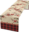 Bird Table Runner,Red Black Buffalo Plaid Blossom Seasonal Table Runner for Kitchen Dining Table Decoration Home Party Decor 13x70 Inch