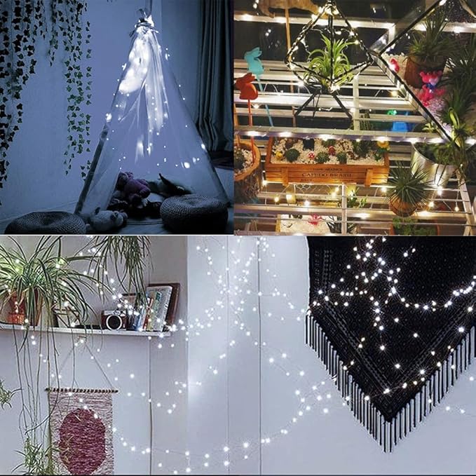 3 Pack Rechargeable String Fairy Lights 10ft 30 LED, Christmas Starry Lighting Silver Copper Wire 4 Modes, Waterproof Cool White Micro Firefly Moon Light with USB Cable