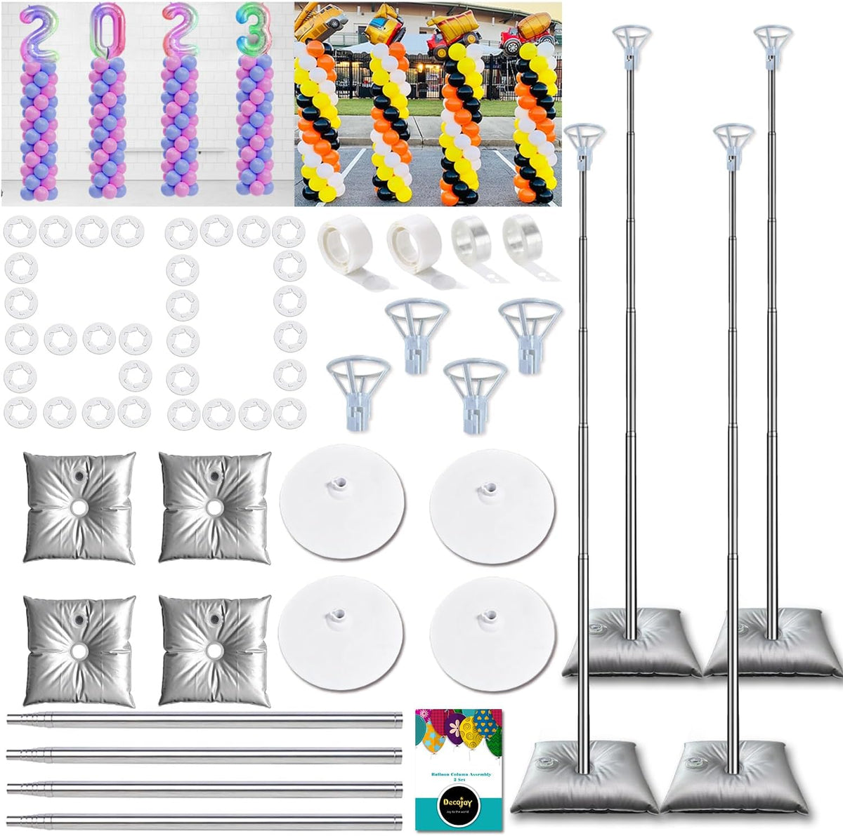DECOJOY Balloon Columns Stand Set of 4, 7 Feet Telescoping Ballon Arches Stan...