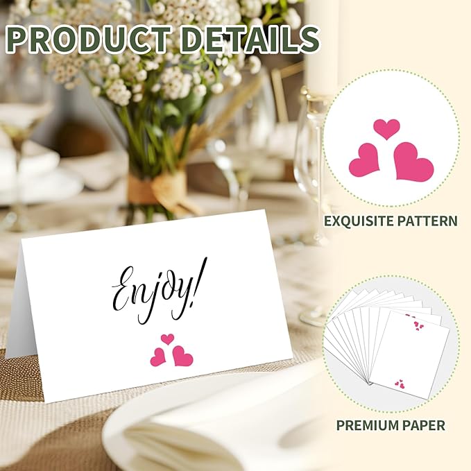 25 Pink Heart Place Cards for Table Seating, Cute Wedding Name Place Cards, Tent Card for Birthday Baby Shower Bridal Shower Reception Dinner Party Decorations -A27